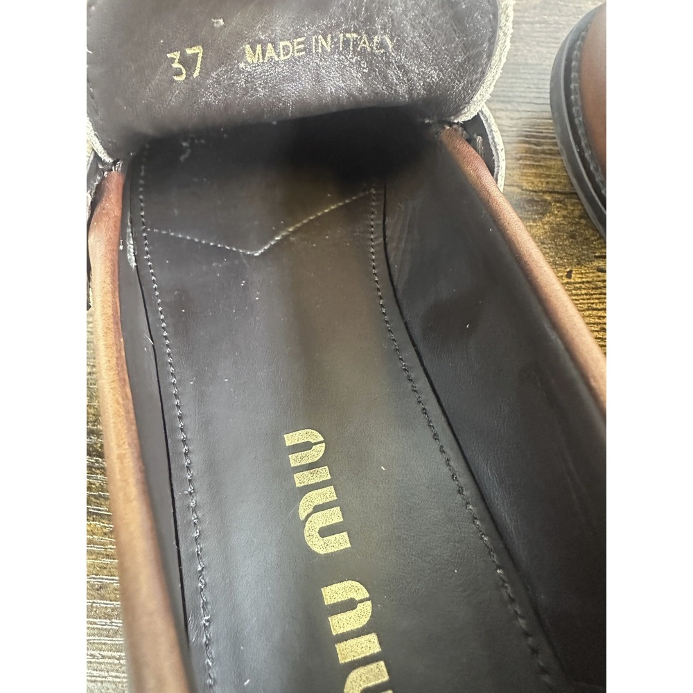 MIU MIU Vintage-Effect Leather Coin Penny Loafers Brown EU Size 37 US 7 - Picture 3 of 16